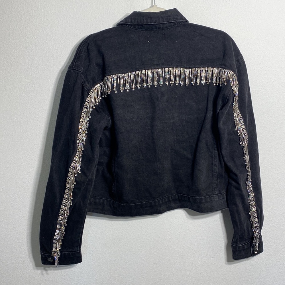 Superdown Raya Rhinestone Fringe Jacket in Washed Black - Picture 6 of 7